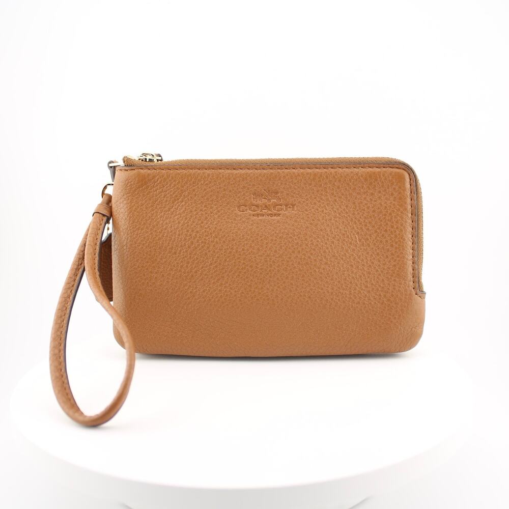 Coach F66505 Brown Pebbled Leather Double Zip Wallet